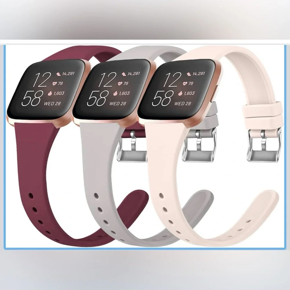 3 Silicone Replacement WristBands for Fitbit Versa,Versa 2, Versa Lite/SE